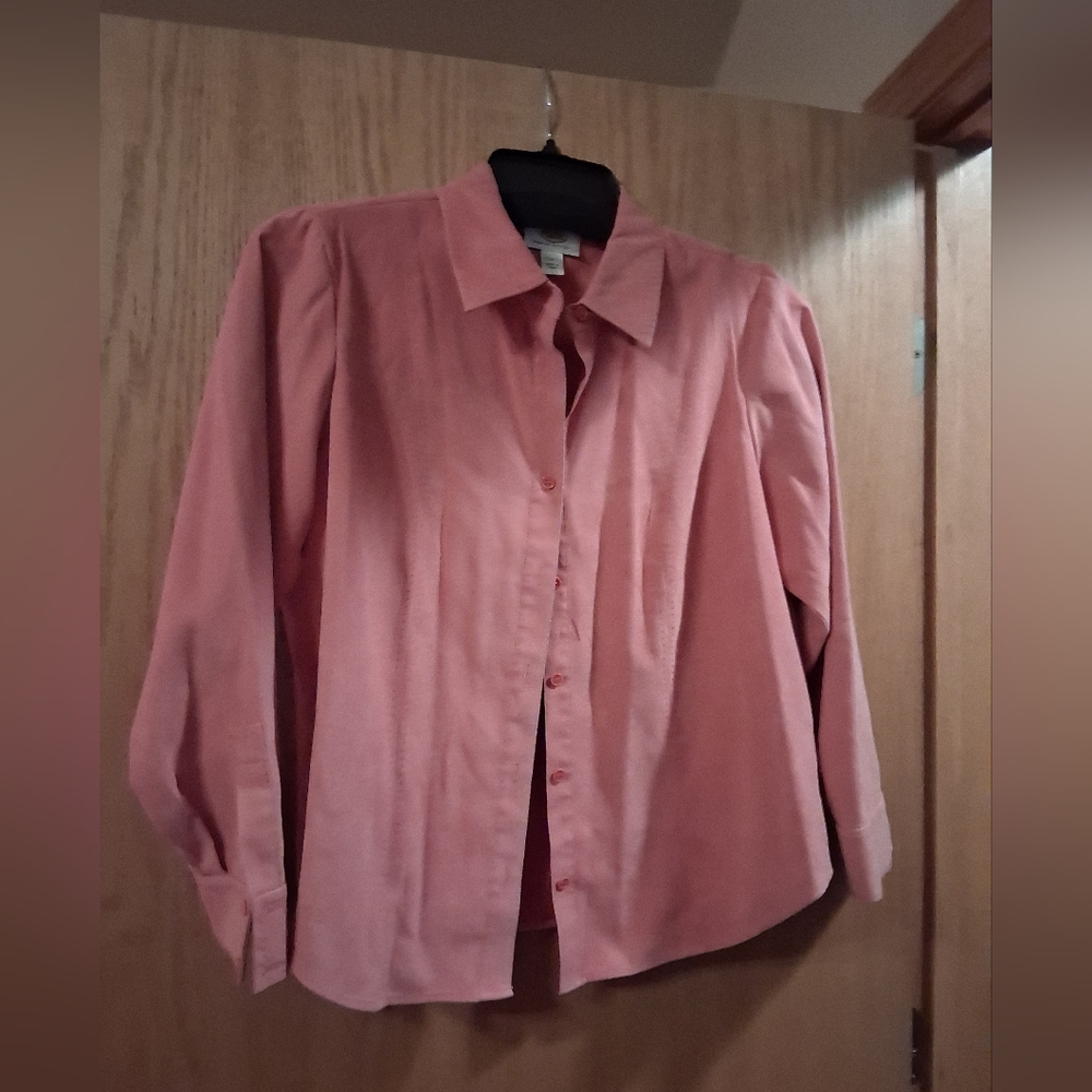 Talbots Woman Petites Shirt Long Sleeve Faux Suede Blouse Sx 1X Color Salmon